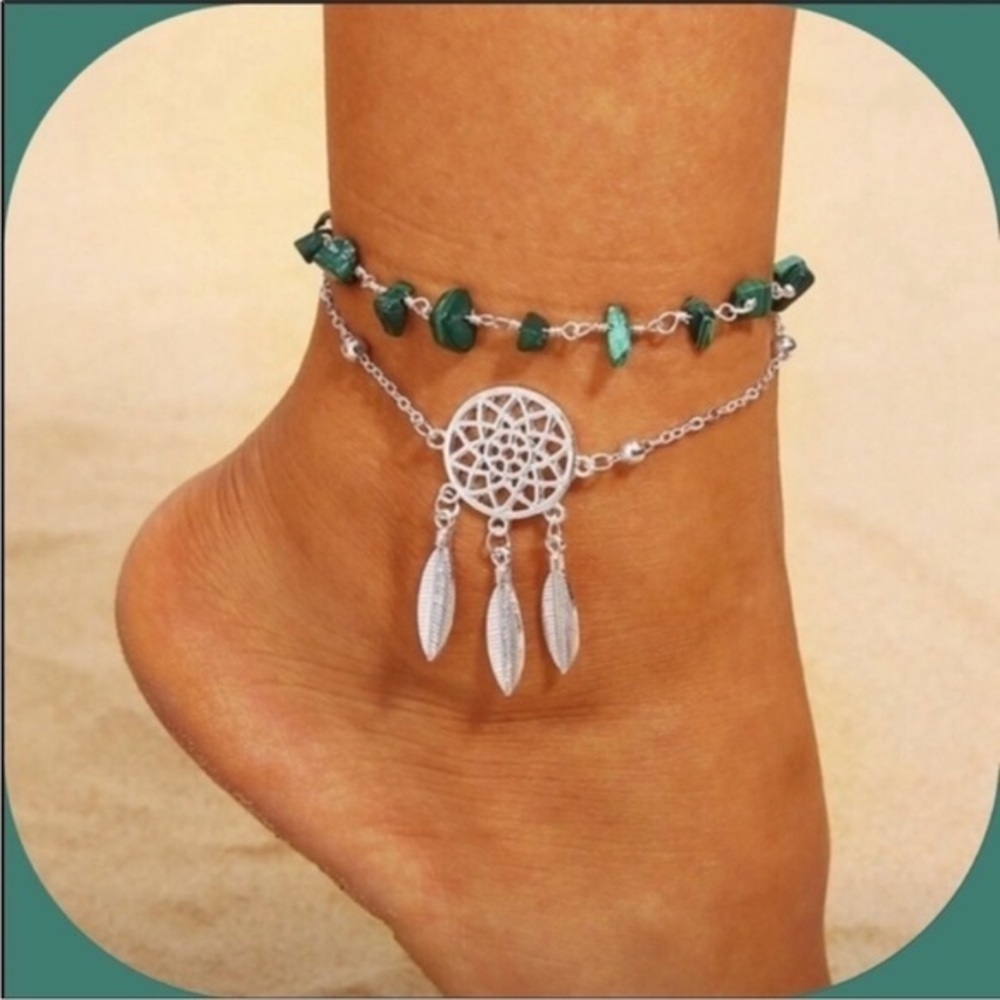 Boho ankle bracelet Dreamcatcher / feathers jewelry